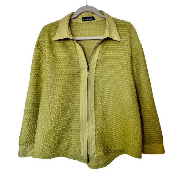 Cordelia St Long Sleeve Lightweight Shirt Jacket Shacket Zip Front Lime Green - Picture 1 of 10